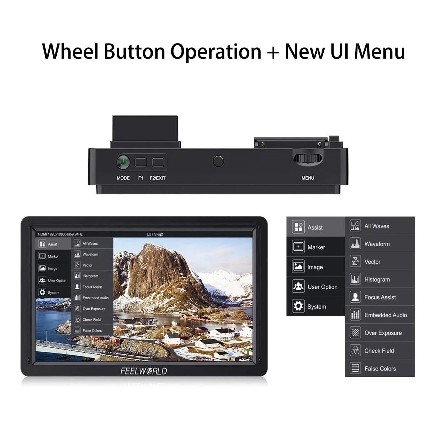 FEELWORLD FW568S 6 Inch On-Camera Monitor FHD IPS 3G-SDI 4K HDMI F970 External Power And Install Kit (Black)
