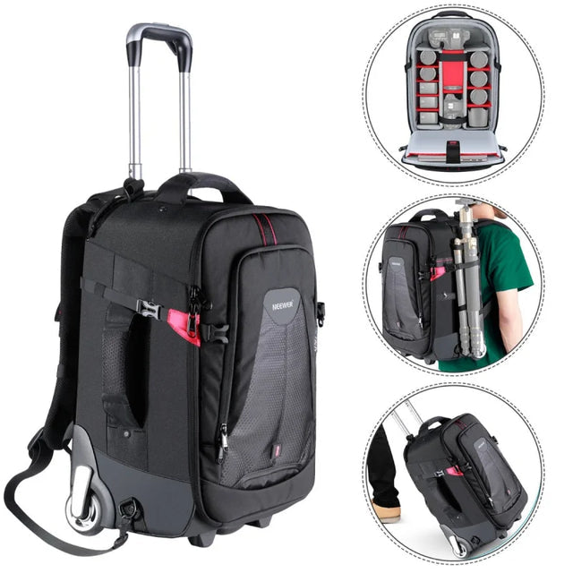 Neewer 2-in-1 Trolley Wheeled Camera Backpack Bag