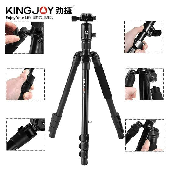 Kingjoy G555 compact aluminum tripod with G0 ball head-4 section, 61in, 3lbs, legs reverse fold, flip lock