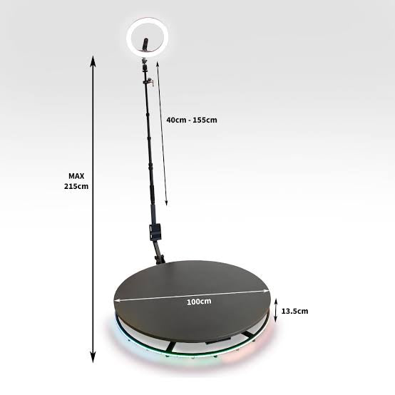 360 Metal Automatic Photo Booth (100 cm) Ring light, Flight case &Props