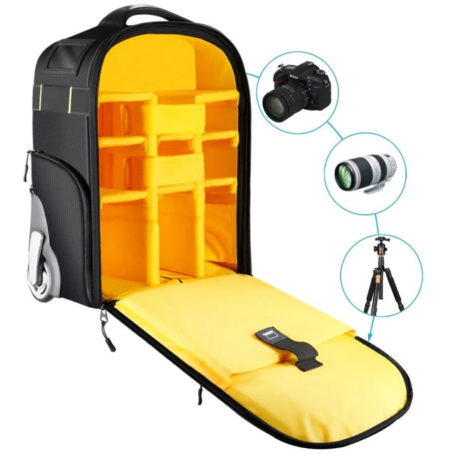 Neewer 2-in-1 Trolley Wheeled Camera Backpack Bag Yellow