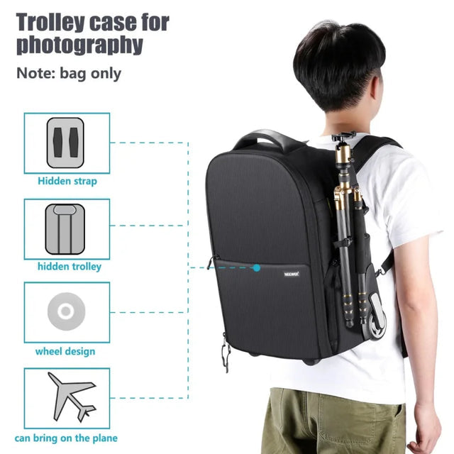 Neewer 2-in-1 Trolley Wheeled Camera Backpack Bag Yellow