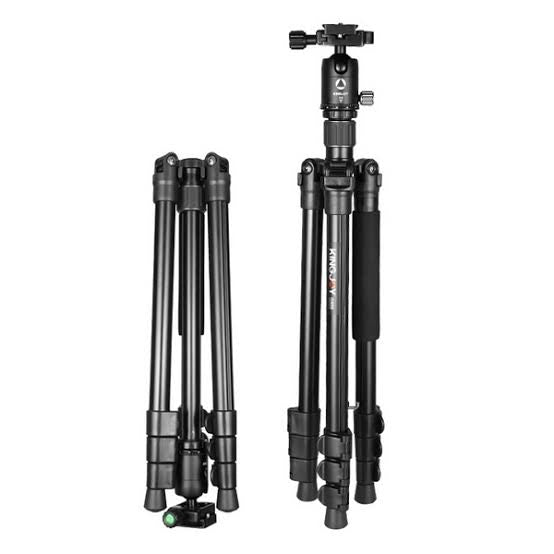 Kingjoy G555 compact aluminum tripod with G0 ball head-4 section, 61in, 3lbs, legs reverse fold, flip lock