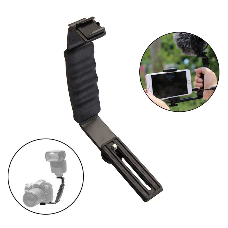 Universal Grip L Bracket with 2 Side Hot Shoe Mount Video Light Flash DSLR Holder Camcorder (Accessories)