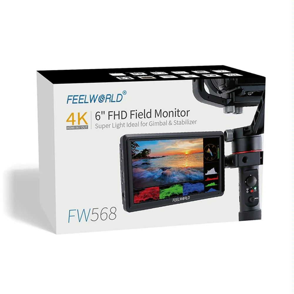 FEELWORLD FW568 V3 6 Inch 3D LUT DSLR Camera Field Monitor, IPS Full HD 1920 X 1152, Support HDMI Input Output Tilt Arm