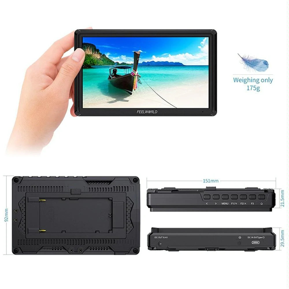 FEELWORLD FW568 V3 6 Inch 3D LUT DSLR Camera Field Monitor, IPS Full HD 1920 X 1152, Support HDMI Input Output Tilt Arm
