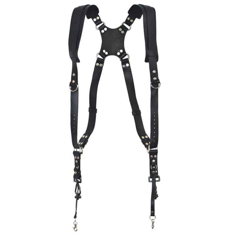 Camera Harness for 2 Cameras Dual Shoulder Leather Camera Strap DSLR/SLR black