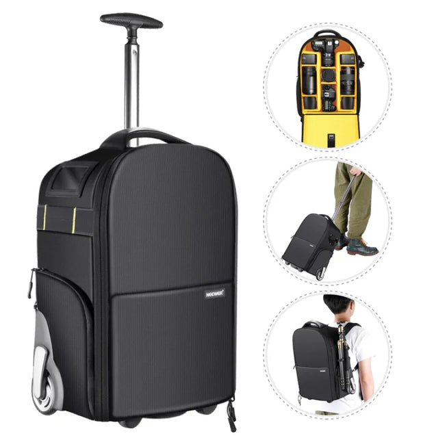 Neewer 2-in-1 Trolley Wheeled Camera Backpack Bag Yellow