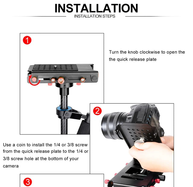 Neewer Carbon Fiber 24 inches/60 Centimeters Handheld Stabilizer with 1/4 3/8 inch Screw Quick Shoe Plate