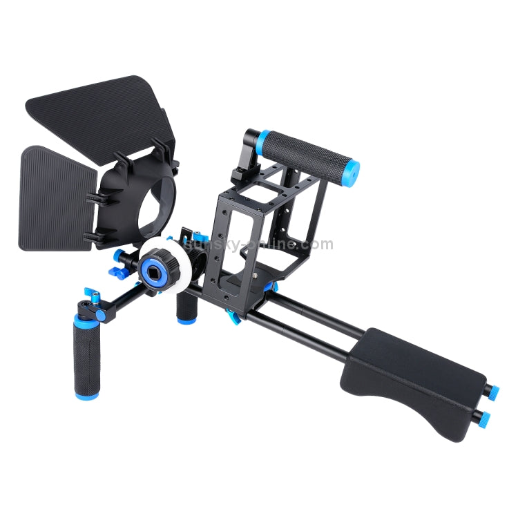 Dual Handles Camera Shoulder Mount + Camera Cage Stabilizer Kit with Matte Box + Follow Focus for DSLR Camera / Video Camera