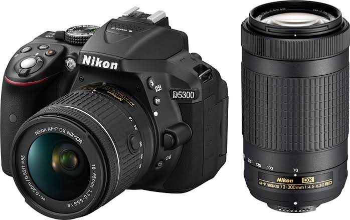 Nikon D5300 DSLR Camera with AF-P VR DX 18-55mm and AP-P DX 70-300mm Lenses - Black (used)